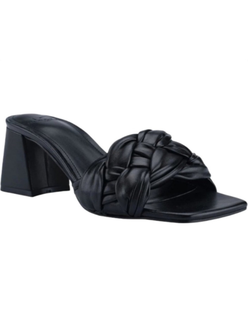 Marc Fisher Nahea Black Braided Leather Block Heel Mules Size 10